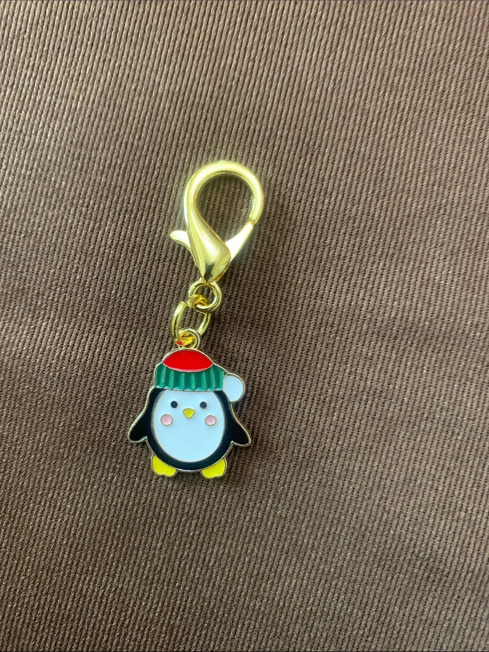 Christmas  Penguin Enamel Charm with Red & Green Beanie